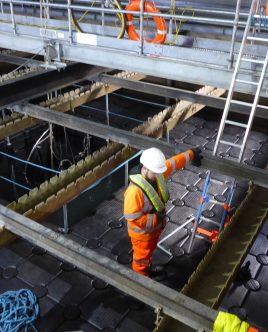 Working platform installed and fitted around internal fixtures for Severn Trent Water