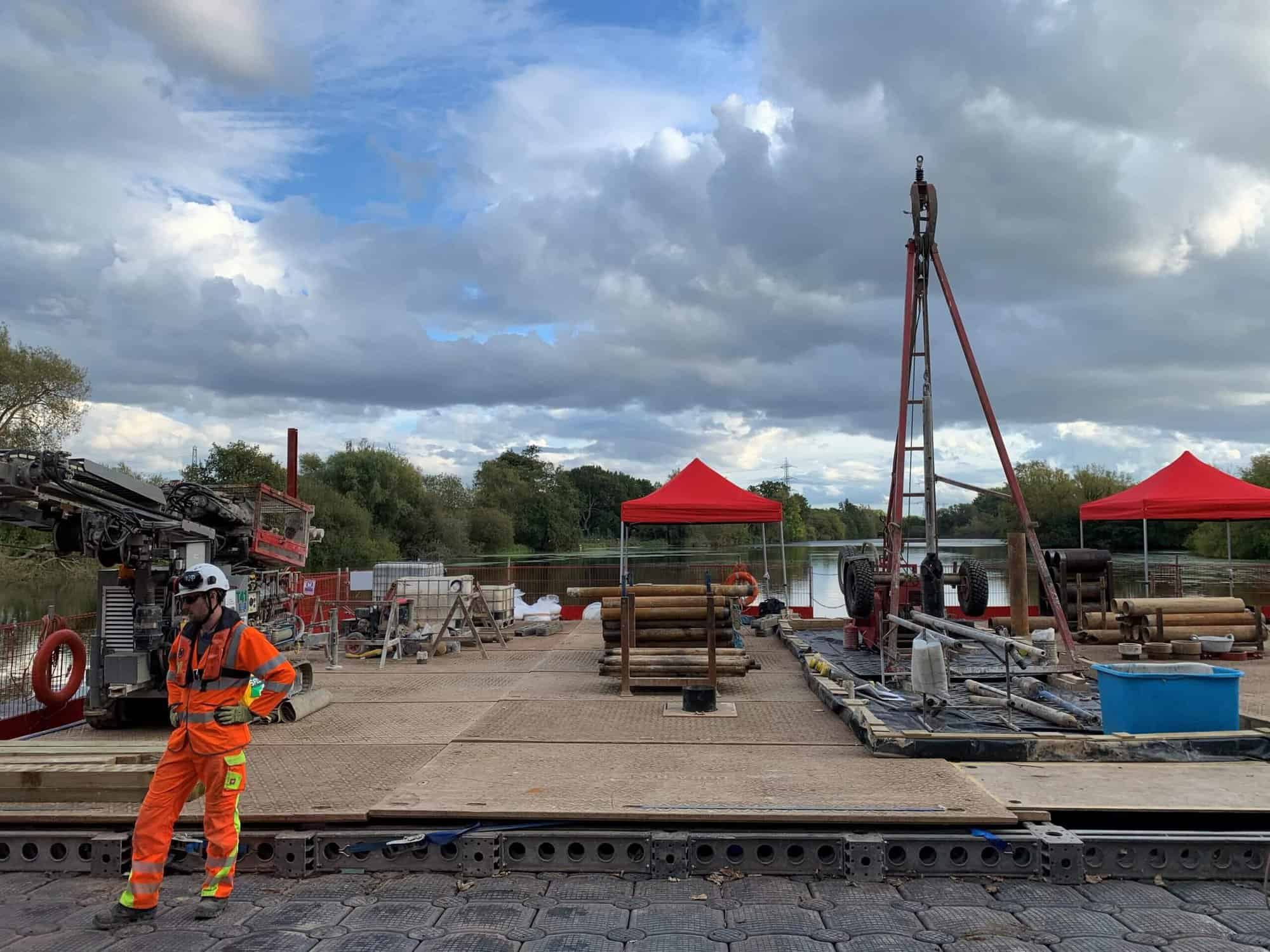 Heavy machinery on a pontoon for commercial work